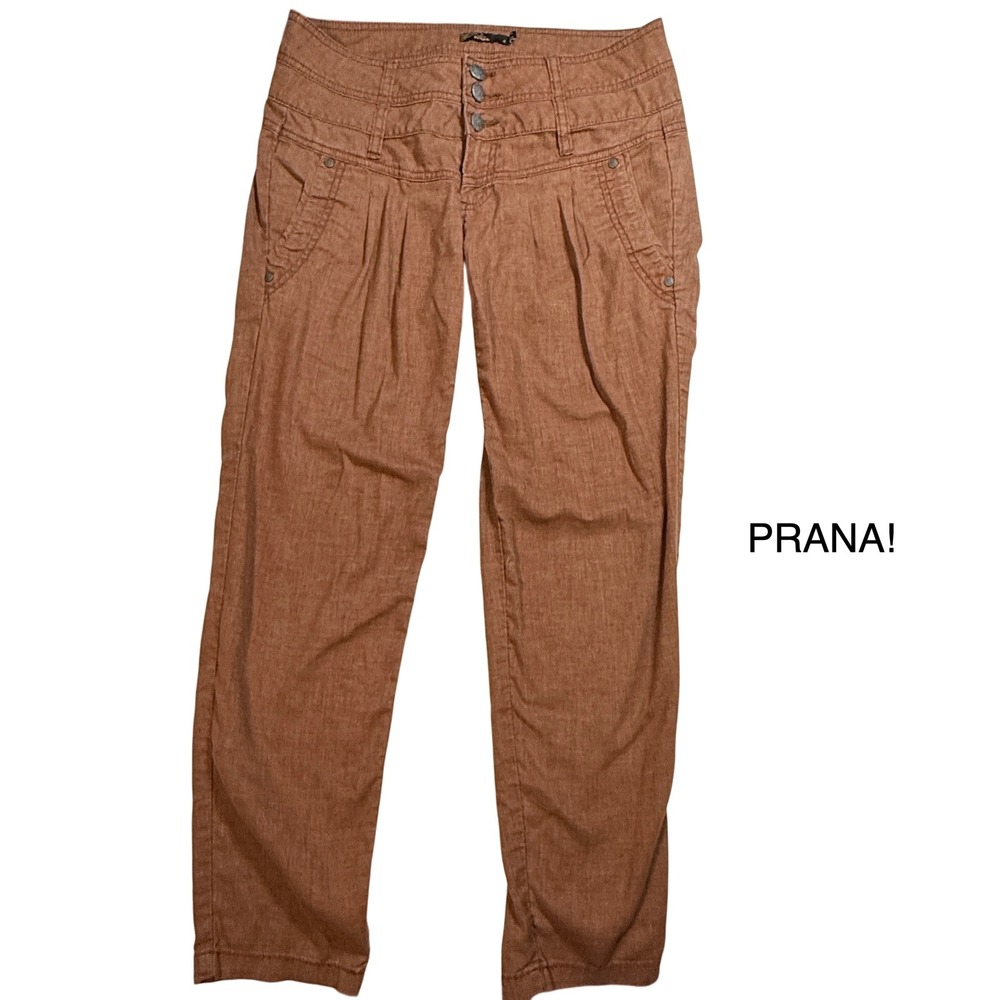 Prana Women's Brown Pleated Tencel Blend Pants Size 4 Cropped‎ Casual